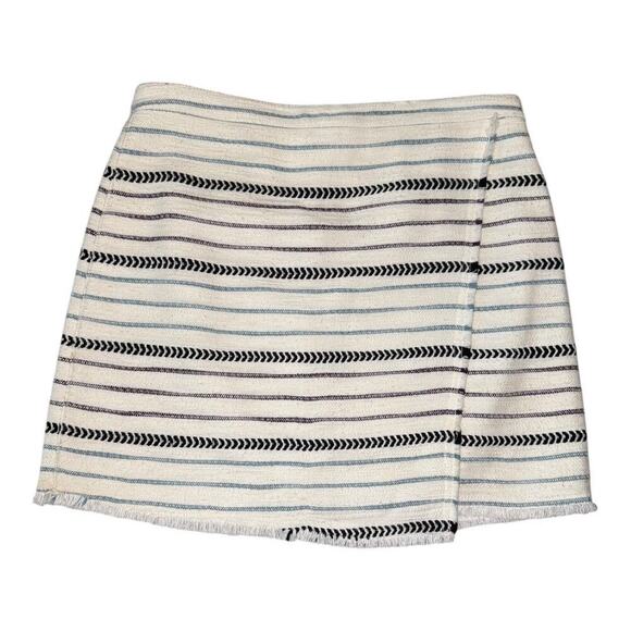 LOFT‎ Women's Size 12 Striped Fringe Wrap Skirt Multicolor Short Casual - Picture 1 of 7